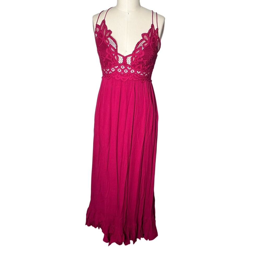 Free People Adella Maxi Dress Berry Magenta Boho Crochet Lace Size Medium